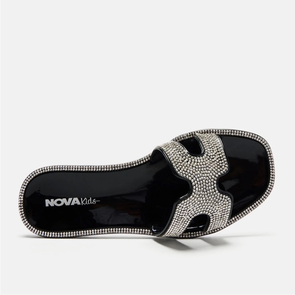 Fashion Nova Black and Silver Sandals with Rhinestone Embellishments